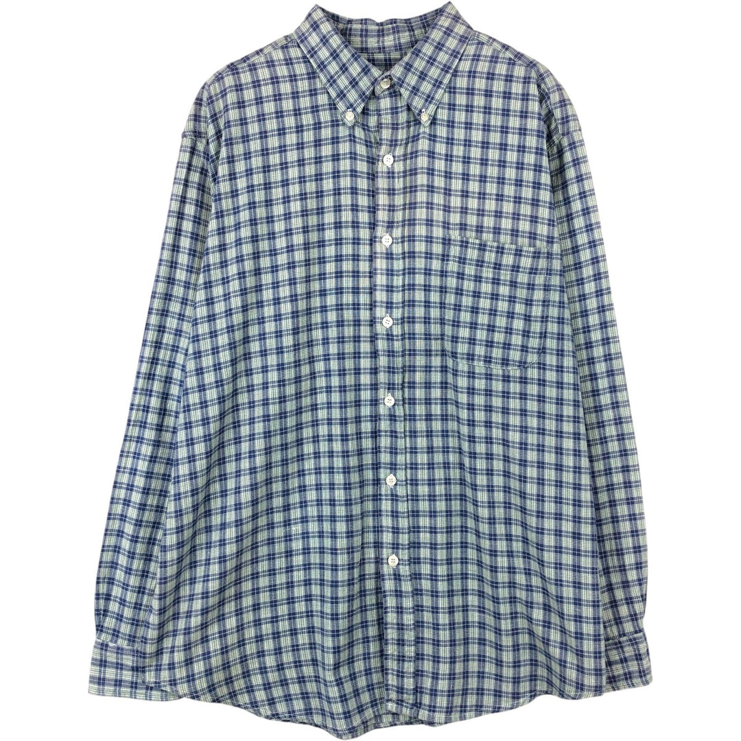 Eddie Bauer long-sleeved button-down check shirt, men's size L (approx.) cotton blue type Vintage Second Hand