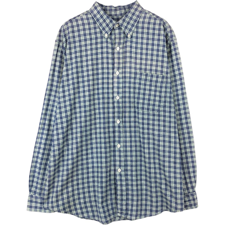 Eddie Bauer long-sleeved button-down check shirt, men's size L (approx.) cotton blue type Vintage Second Hand