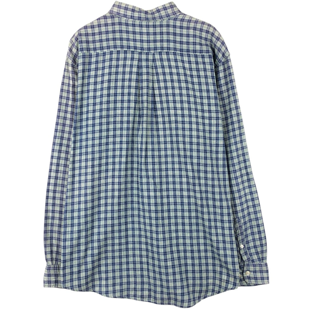 Eddie Bauer long-sleeved button-down check shirt, men's size L (approx.) cotton blue type Vintage Second Hand