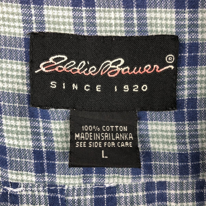 Eddie Bauer long-sleeved button-down check shirt, men's size L (approx.) cotton blue type Vintage Second Hand