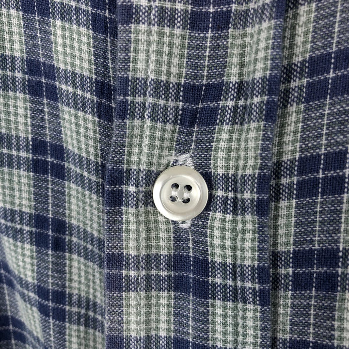 Eddie Bauer long-sleeved button-down check shirt, men's size L (approx.) cotton blue type Vintage Second Hand