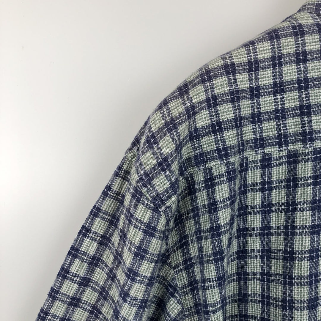Eddie Bauer long-sleeved button-down check shirt, men's size L (approx.) cotton blue type Vintage Second Hand