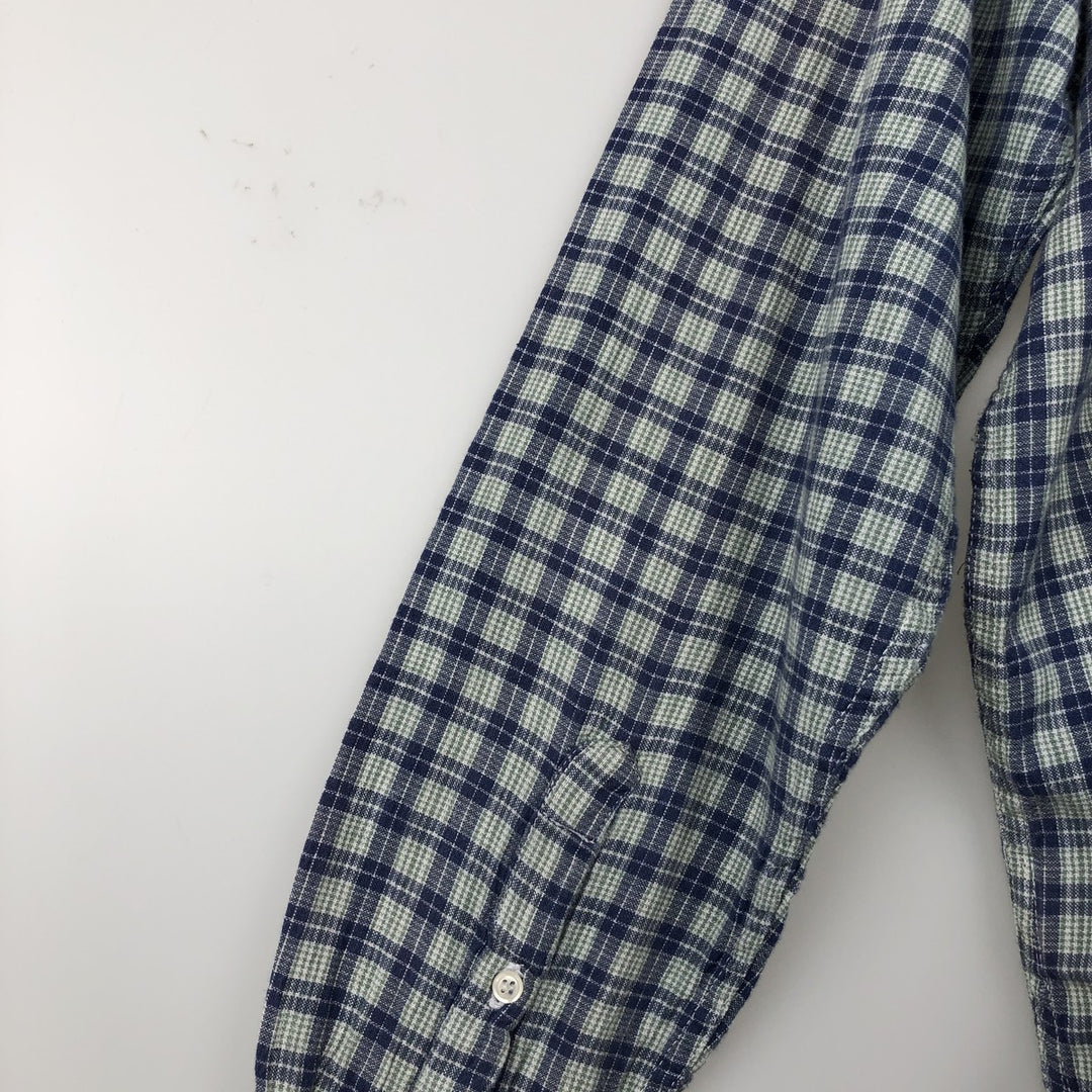 Eddie Bauer long-sleeved button-down check shirt, men's size L (approx.) cotton blue type Vintage Second Hand