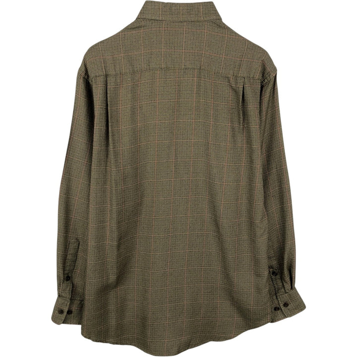 Orvis Gun Club Check Long-Sleeve Button-Down Check Shirt, Men's Size M (approx.) silk Khaki type Vintage Second Hand