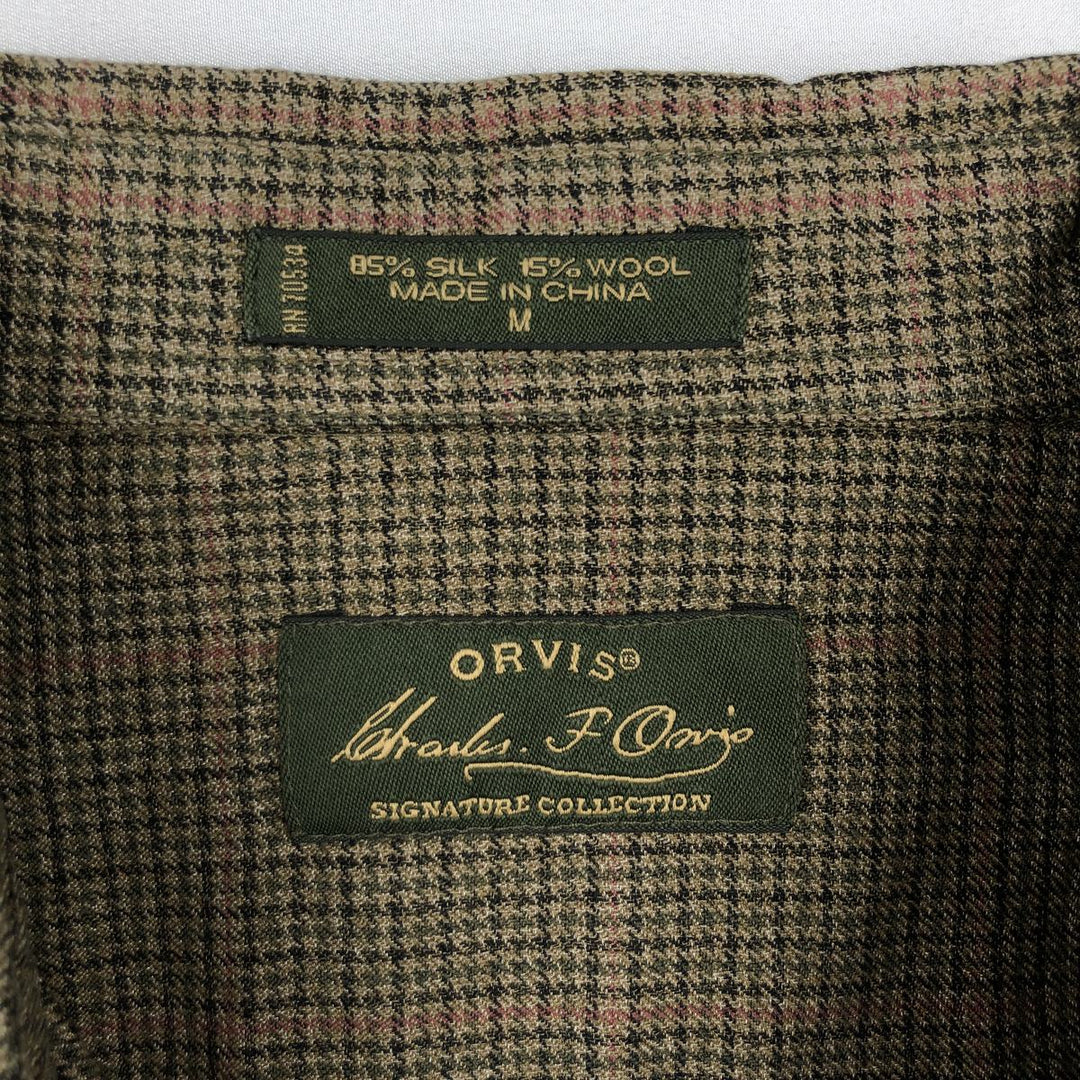 Orvis Gun Club Check Long-Sleeve Button-Down Check Shirt, Men's Size M (approx.) silk Khaki type Vintage Second Hand