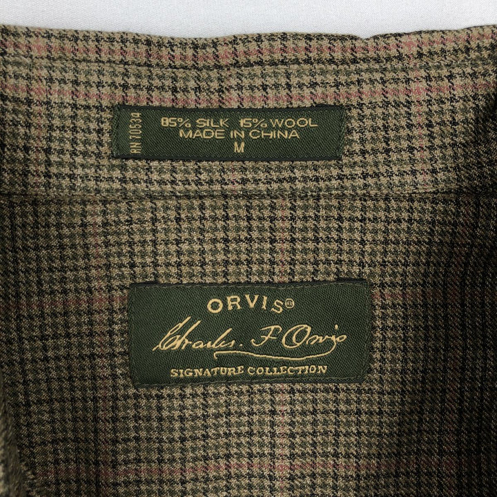 Orvis Gun Club Check Long-Sleeve Button-Down Check Shirt, Men's Size M (approx.) silk Khaki type Vintage Second Hand