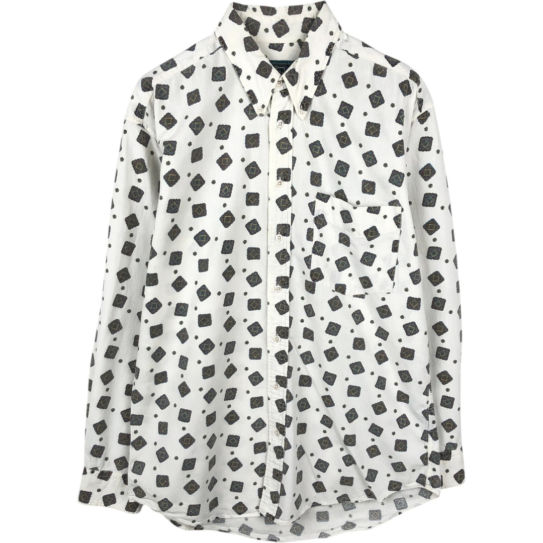 Woolrich WOOLRICH all-over print long-sleeved button-down shirt, men's size M (approx.) cotton white type Vintage Second Hand