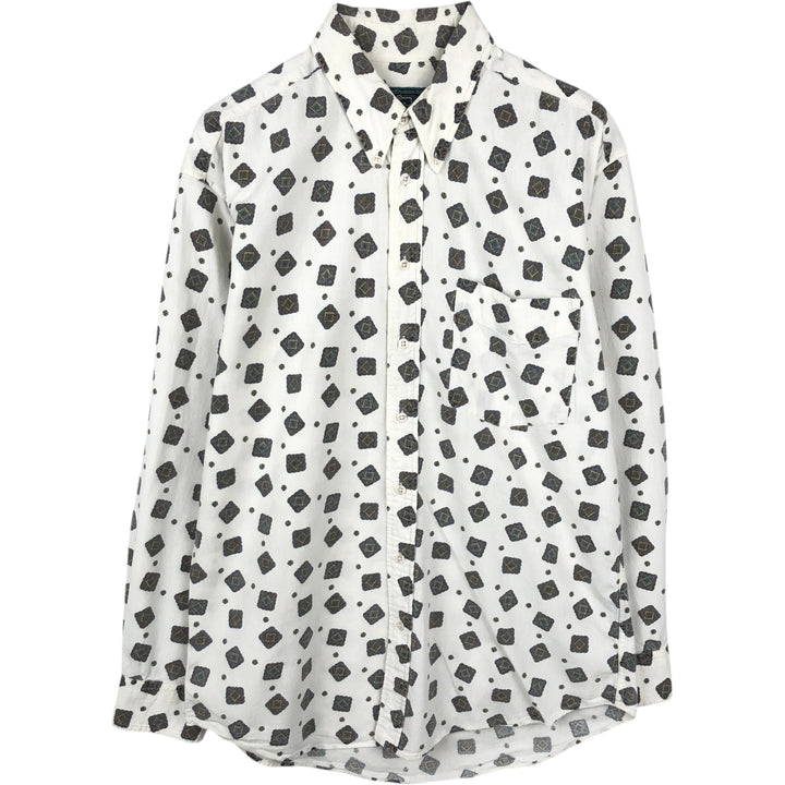 Woolrich WOOLRICH all-over print long-sleeved button-down shirt, men's size M (approx.) cotton white type Vintage Second Hand