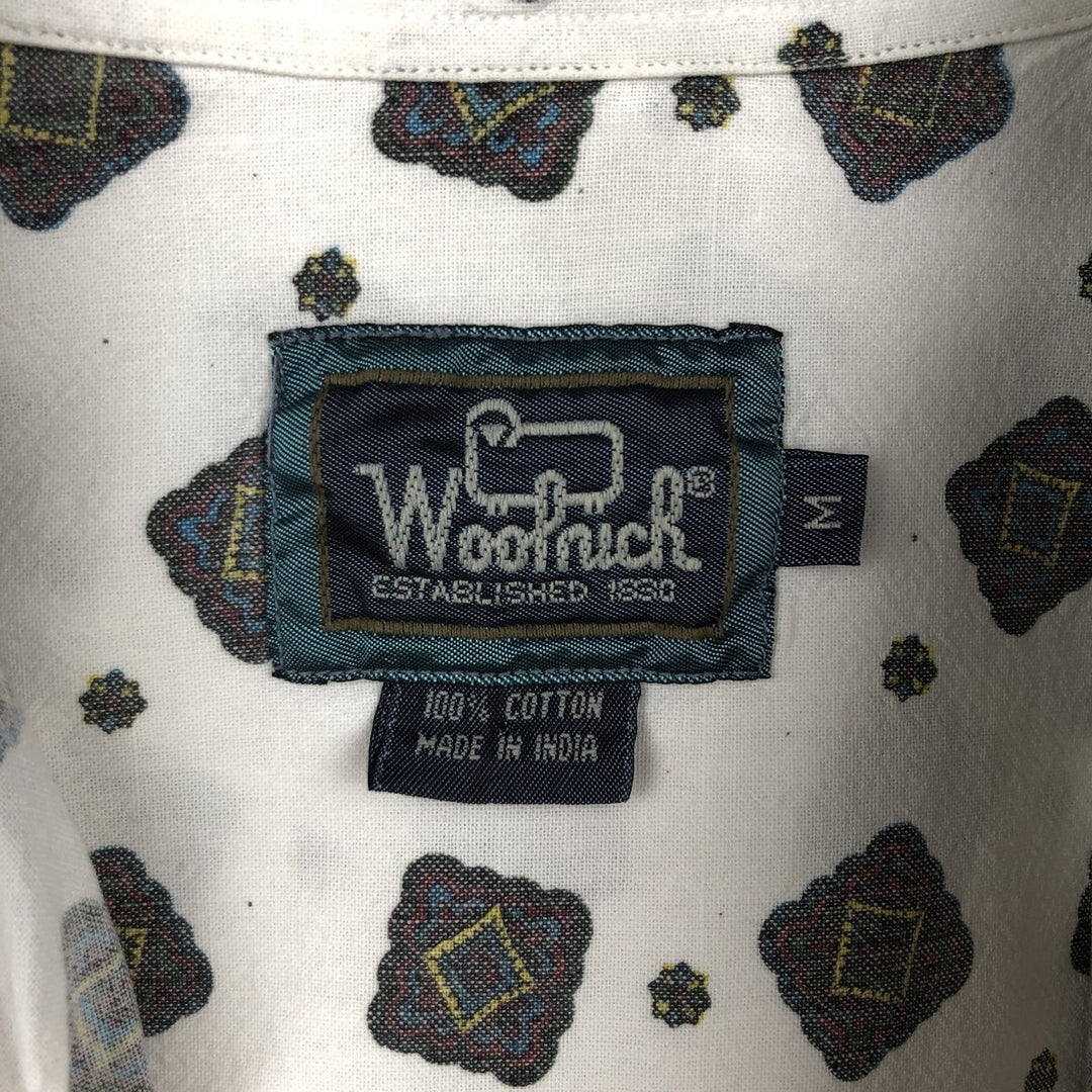 Woolrich WOOLRICH all-over print long-sleeved button-down shirt, men's size M (approx.) cotton white type Vintage Second Hand