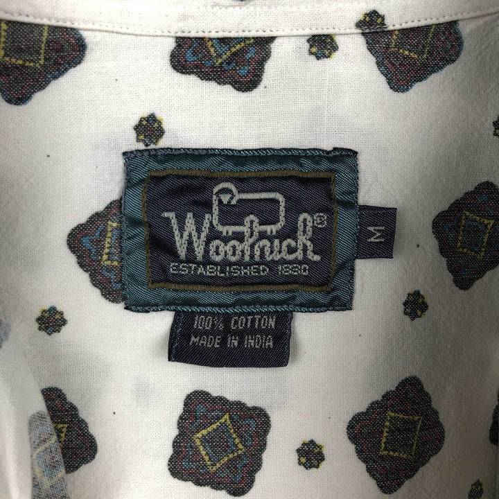 Woolrich WOOLRICH all-over print long-sleeved button-down shirt, men's size M (approx.) cotton white type Vintage Second Hand