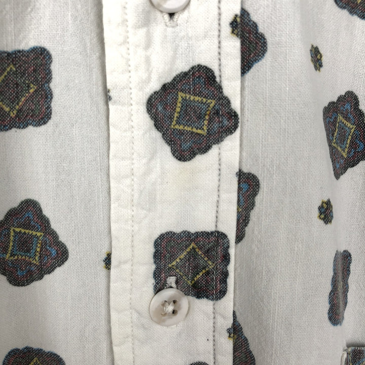 Woolrich WOOLRICH all-over print long-sleeved button-down shirt, men's size M (approx.) cotton white type Vintage Second Hand