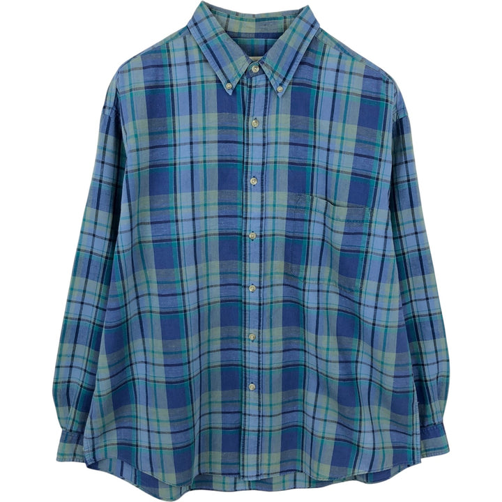 Eddie Bauer Long Sleeve Button-Down Check Shirt, Men's XL linen blue type Vintage Second Hand