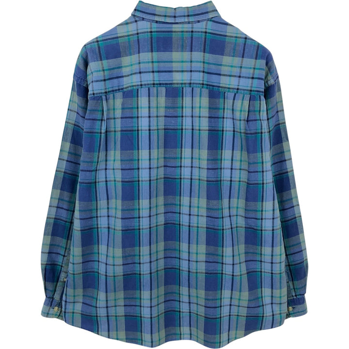 Eddie Bauer Long Sleeve Button-Down Check Shirt, Men's XL linen blue type Vintage Second Hand