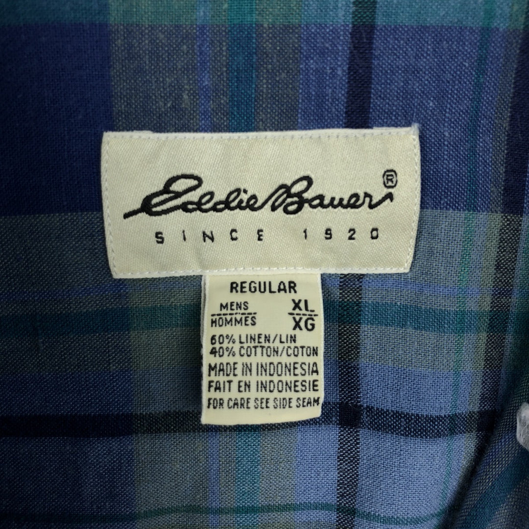 Eddie Bauer Long Sleeve Button-Down Check Shirt, Men's XL linen blue type Vintage Second Hand