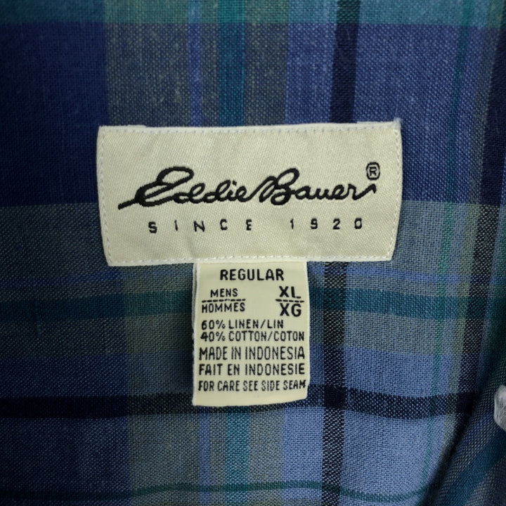 Eddie Bauer Long Sleeve Button-Down Check Shirt, Men's XL linen blue type Vintage Second Hand