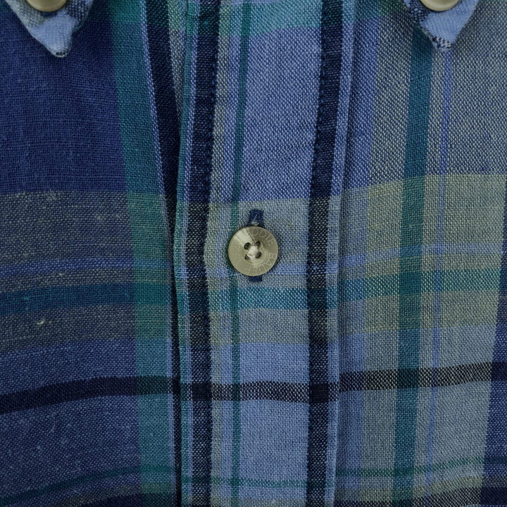 Eddie Bauer Long Sleeve Button-Down Check Shirt, Men's XL linen blue type Vintage Second Hand