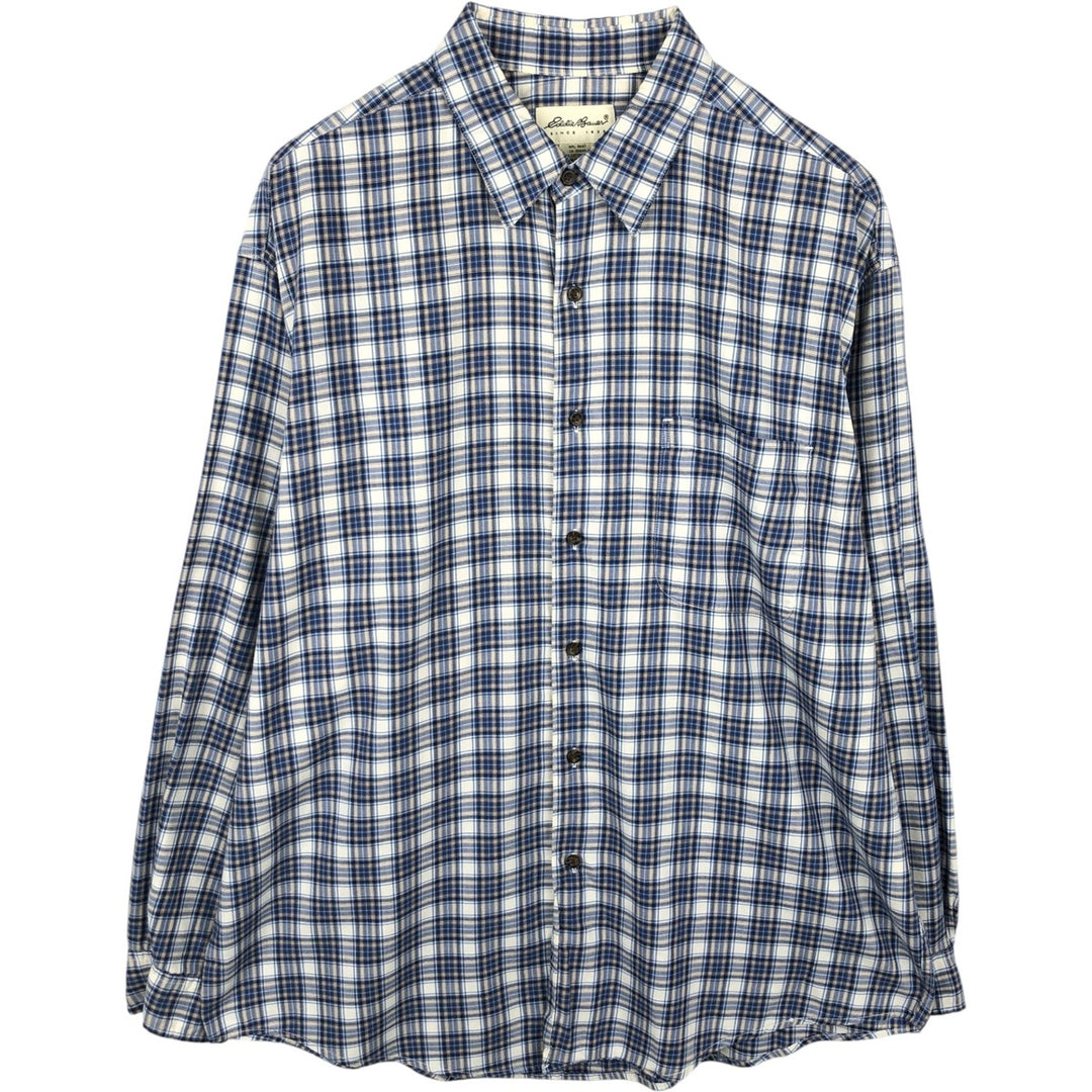 Eddie Bauer long-sleeved check shirt, men's size XL (approx.) cotton blue type Vintage Second Hand