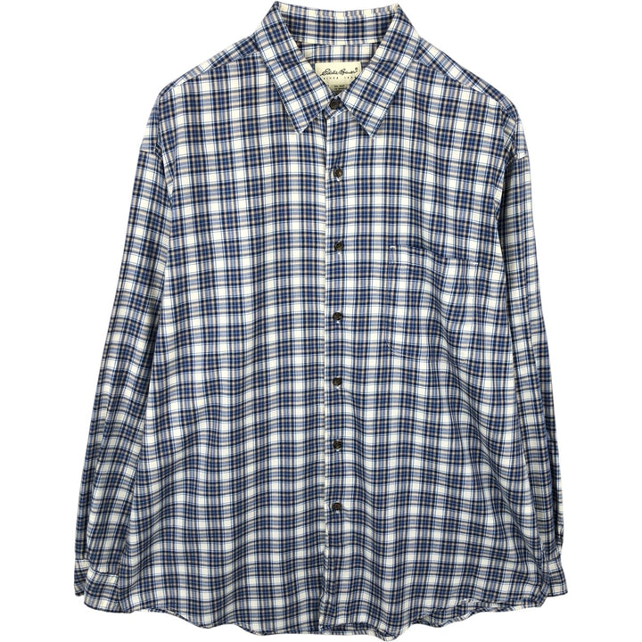 Eddie Bauer long-sleeved check shirt, men's size XL (approx.) cotton blue type Vintage Second Hand