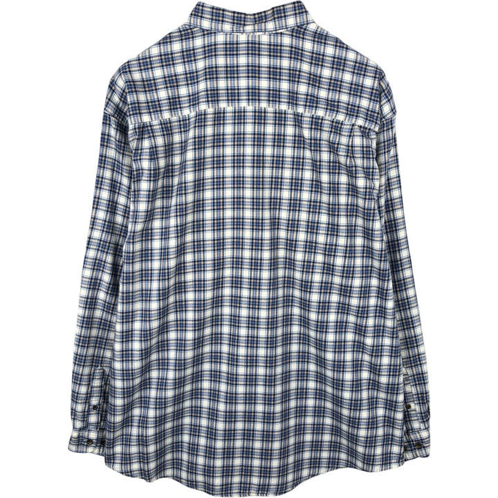 Eddie Bauer long-sleeved check shirt, men's size XL (approx.) cotton blue type Vintage Second Hand