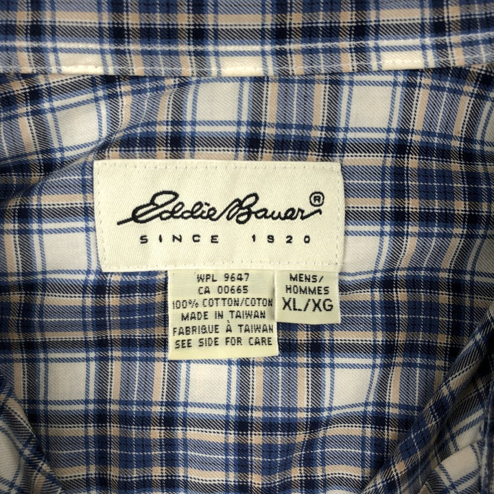 Eddie Bauer long-sleeved check shirt, men's size XL (approx.) cotton blue type Vintage Second Hand