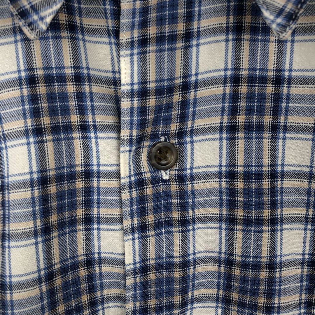 Eddie Bauer long-sleeved check shirt, men's size XL (approx.) cotton blue type Vintage Second Hand
