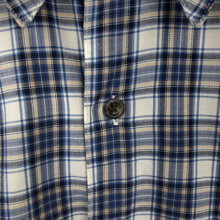 Eddie Bauer long-sleeved check shirt, men's size XL (approx.) cotton blue type Vintage Second Hand