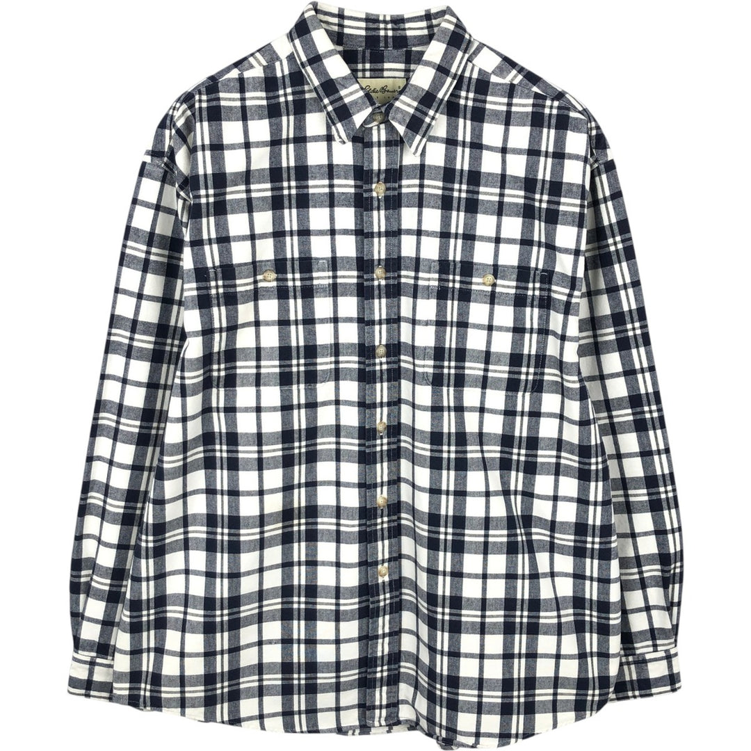 Eddie Bauer long-sleeved check shirt, men's size XL (approx.) cotton navy blue type Vintage Second Hand