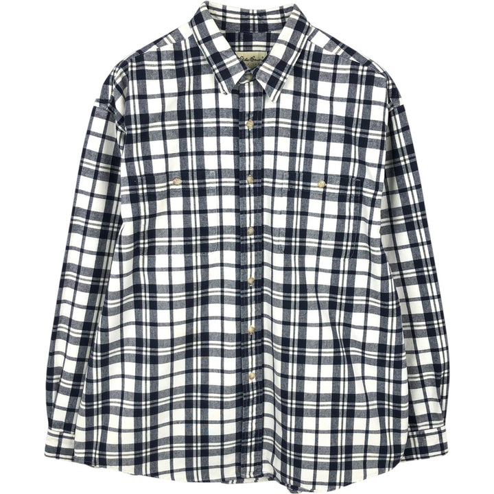 Eddie Bauer long-sleeved check shirt, men's size XL (approx.) cotton navy blue type Vintage Second Hand