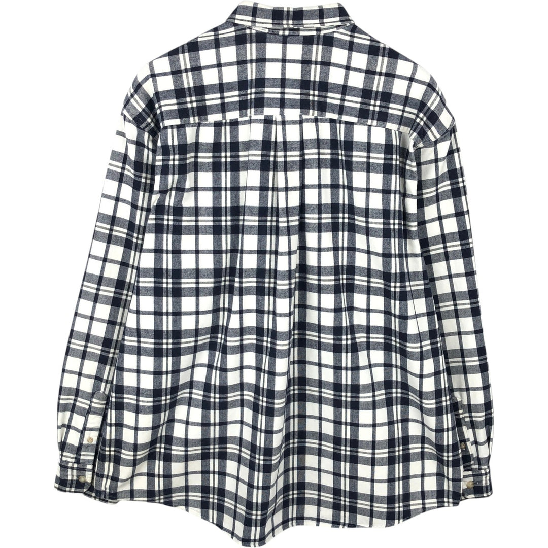 Eddie Bauer long-sleeved check shirt, men's size XL (approx.) cotton navy blue type Vintage Second Hand