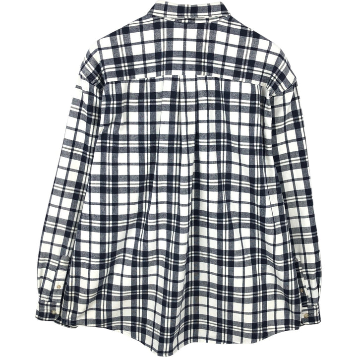 Eddie Bauer long-sleeved check shirt, men's size XL (approx.) cotton navy blue type Vintage Second Hand
