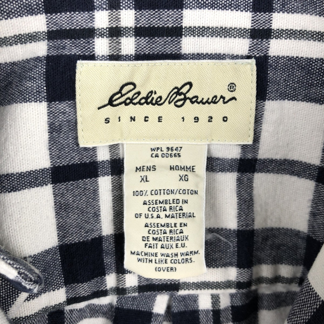 Eddie Bauer long-sleeved check shirt, men's size XL (approx.) cotton navy blue type Vintage Second Hand