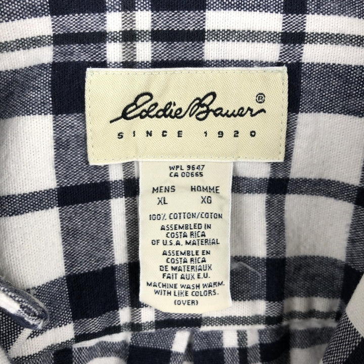 Eddie Bauer long-sleeved check shirt, men's size XL (approx.) cotton navy blue type Vintage Second Hand
