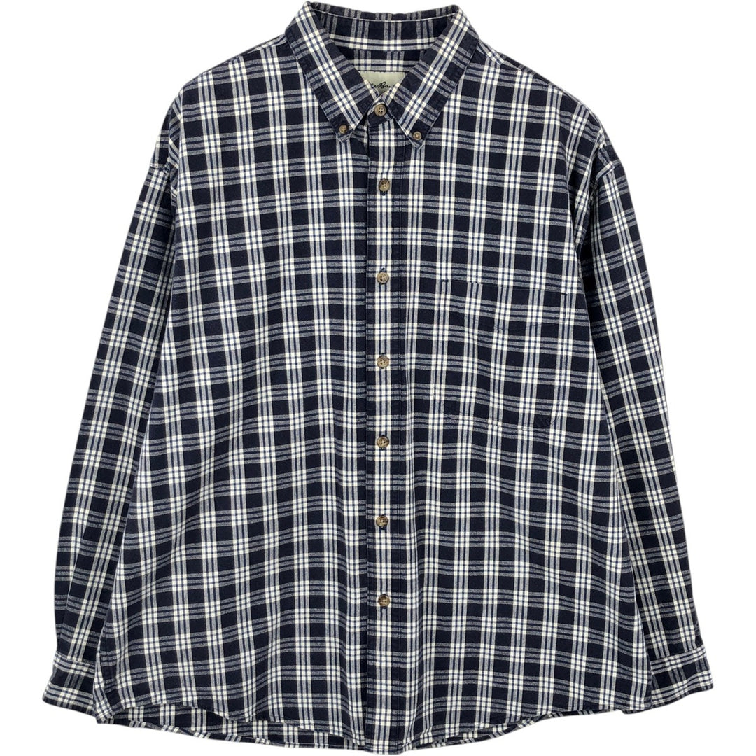 Eddie Bauer short sleeve button down check shirt, men's XL size cotton navy blue type Vintage Second Hand