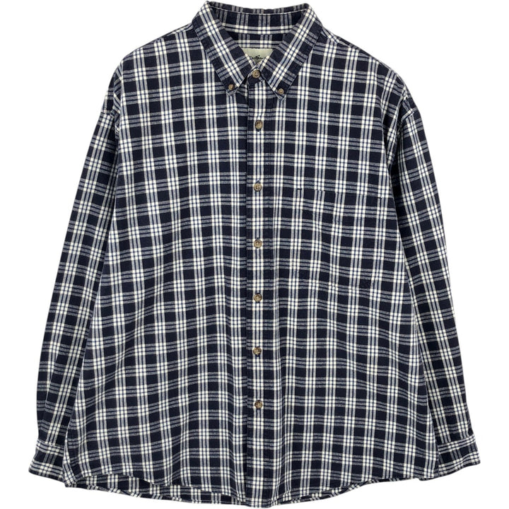 Eddie Bauer short sleeve button down check shirt, men's XL size cotton navy blue type Vintage Second Hand