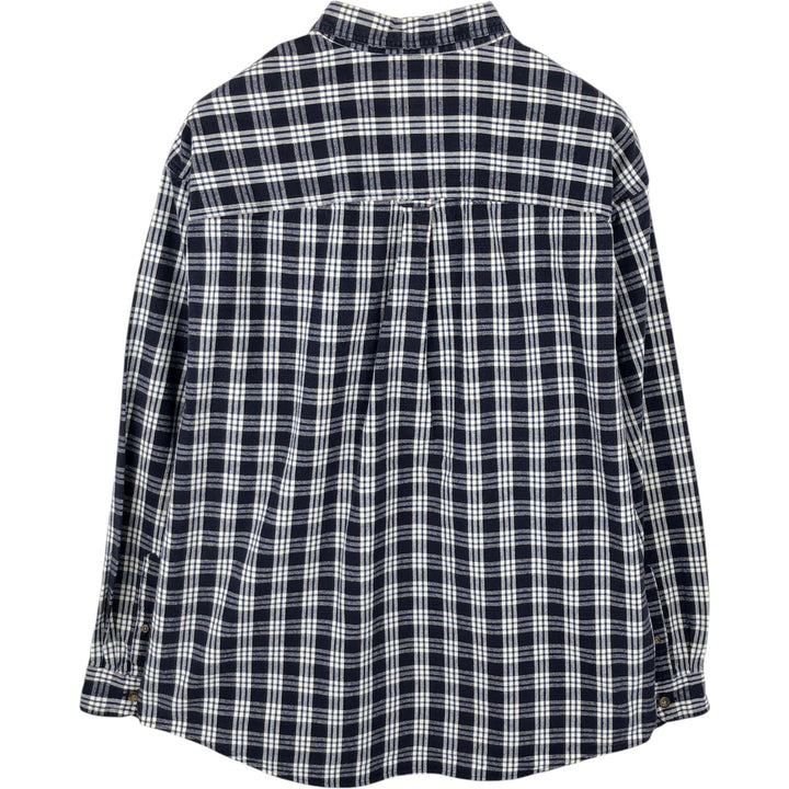 Eddie Bauer short sleeve button down check shirt, men's XL size cotton navy blue type Vintage Second Hand