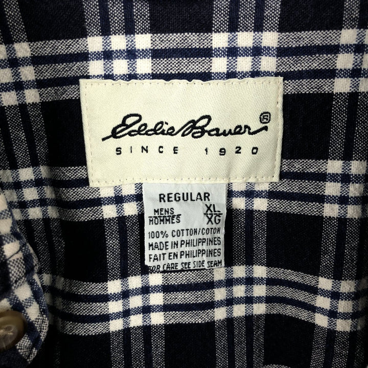 Eddie Bauer short sleeve button down check shirt, men's XL size cotton navy blue type Vintage Second Hand