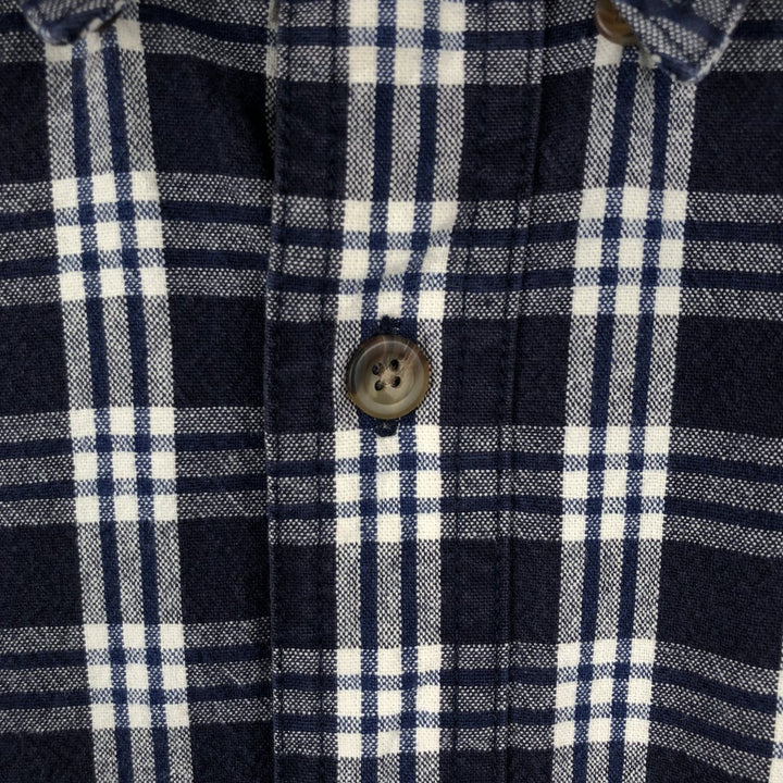 Eddie Bauer short sleeve button down check shirt, men's XL size cotton navy blue type Vintage Second Hand