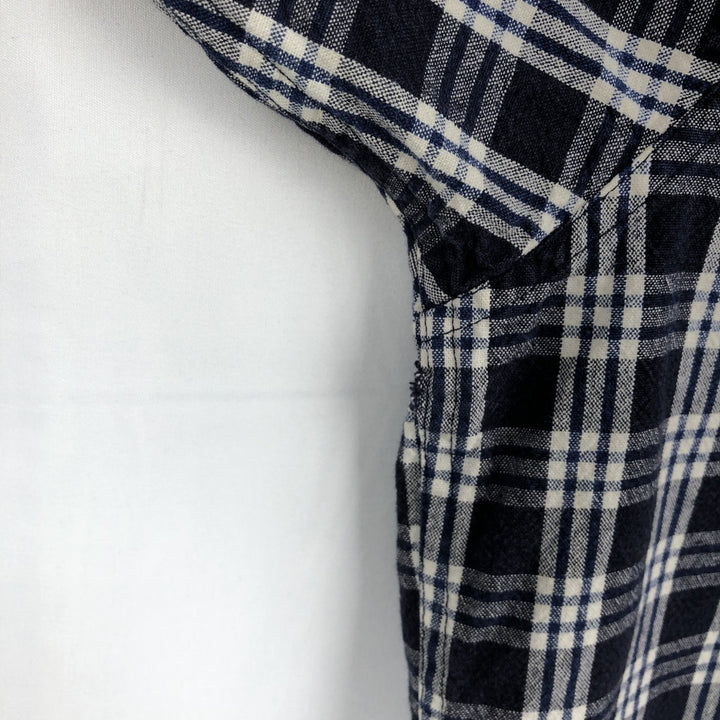 Eddie Bauer short sleeve button down check shirt, men's XL size cotton navy blue type Vintage Second Hand