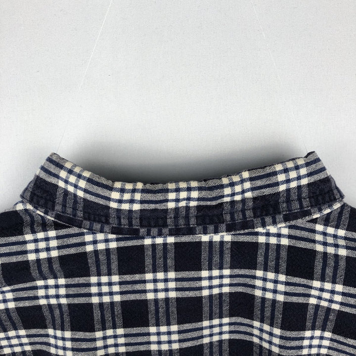 Eddie Bauer short sleeve button down check shirt, men's XL size cotton navy blue type Vintage Second Hand