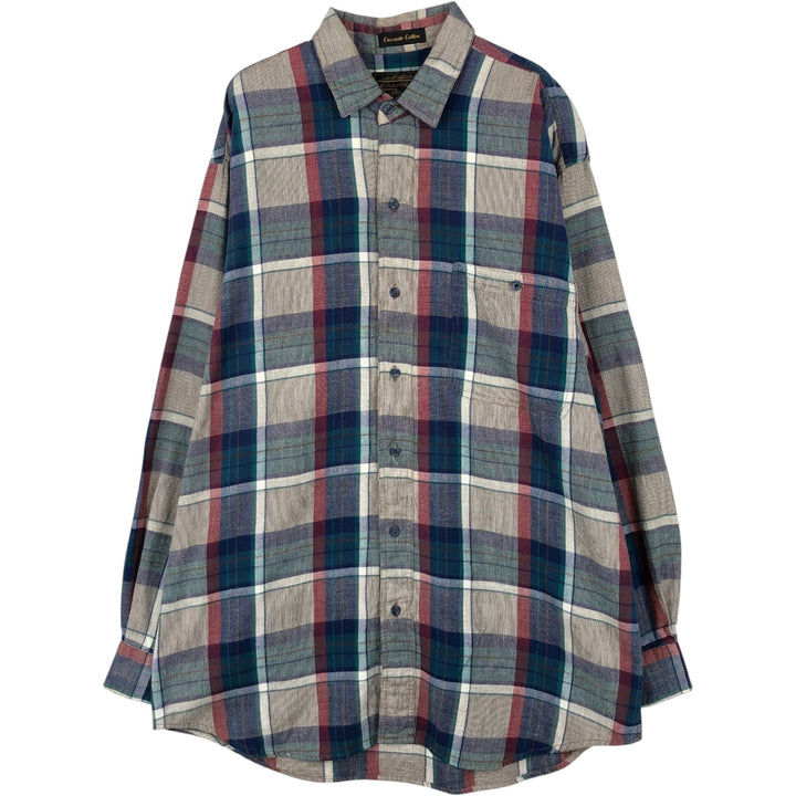 80s-90'S Eddie Bauer Cascade Cotton Black Tag Long-Sleeve Cotton Check Shirt Men's Size L (Equivalent) Vintage cotton navy blue type Vintage Second Hand