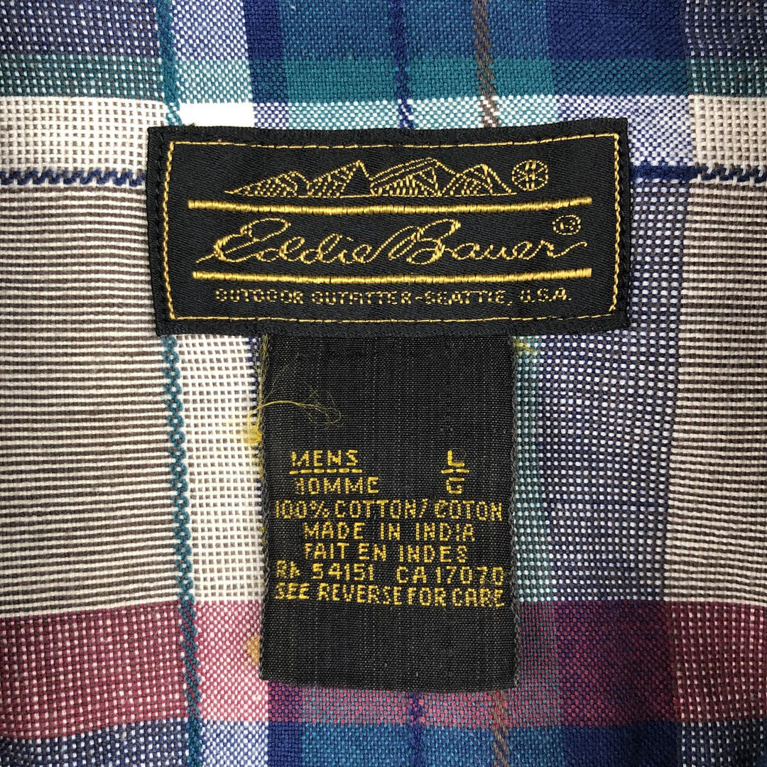 80s-90'S Eddie Bauer Cascade Cotton Black Tag Long-Sleeve Cotton Check Shirt Men's Size L (Equivalent) Vintage cotton navy blue type Vintage Second Hand