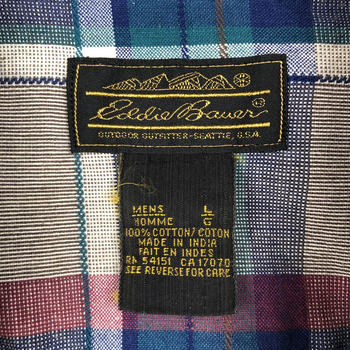 80s-90'S Eddie Bauer Cascade Cotton Black Tag Long-Sleeve Cotton Check Shirt Men's Size L (Equivalent) Vintage cotton navy blue type Vintage Second Hand