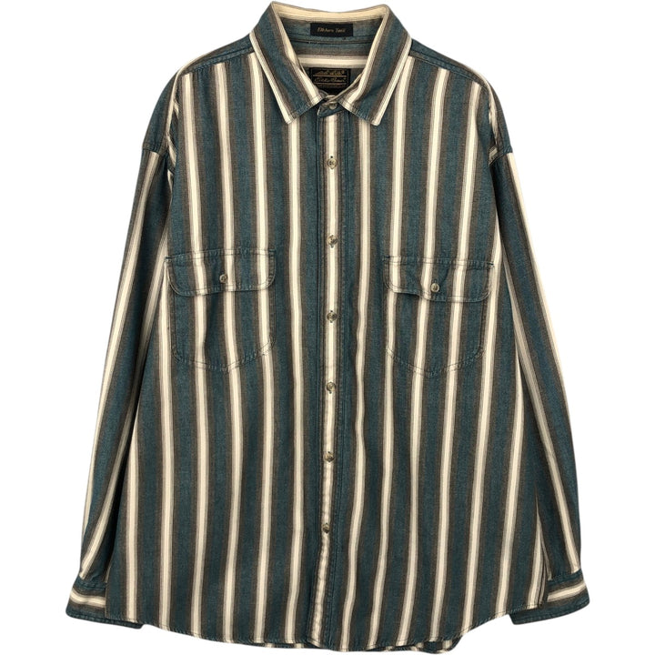 90'S Eddie Bauer Elkhorn Twill Multi-Striped Long-Sleeve Cotton Stripe Shirt, Men's Size XL (Vintage) cotton green type Vintage Second Hand