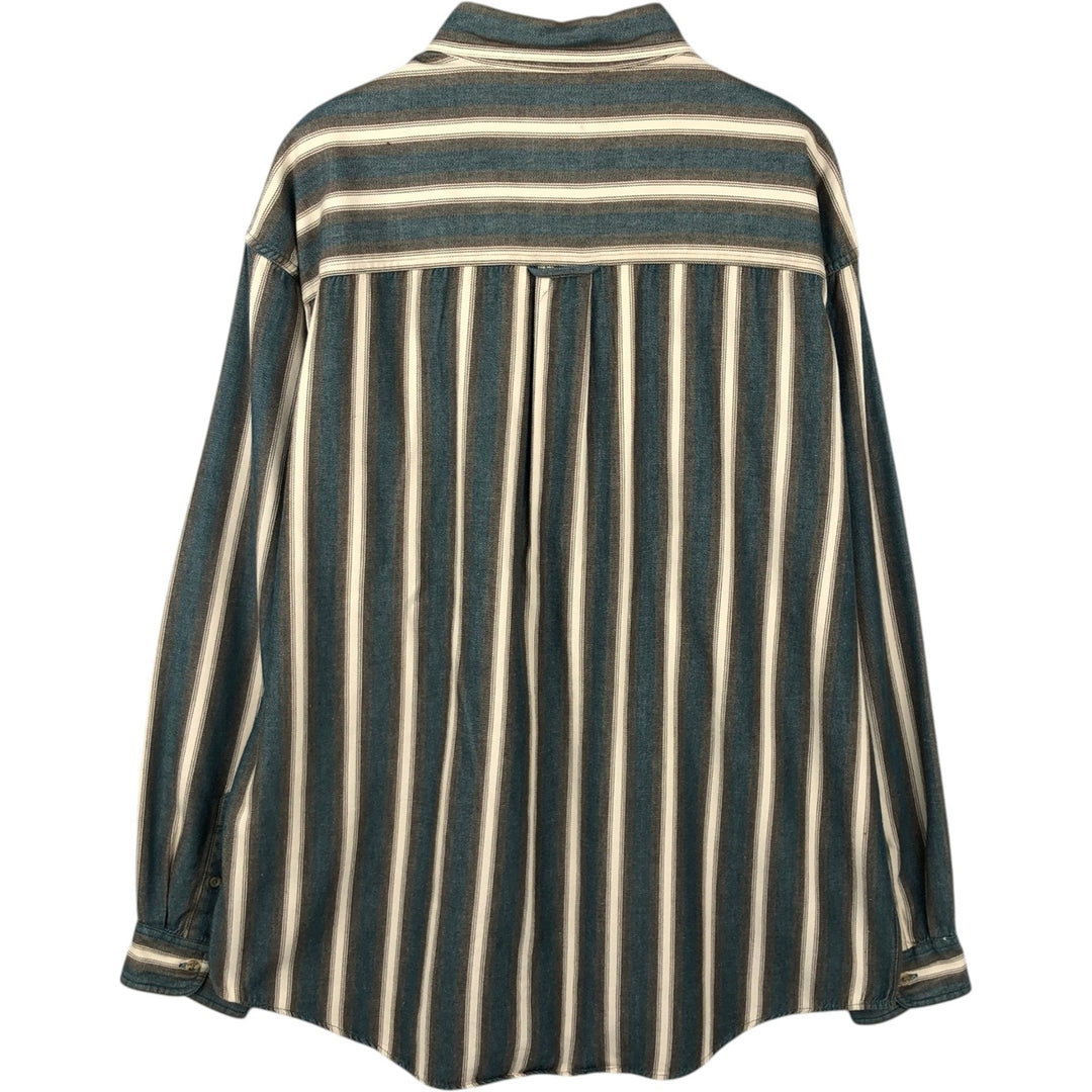 90'S Eddie Bauer Elkhorn Twill Multi-Striped Long-Sleeve Cotton Stripe Shirt, Men's Size XL (Vintage) cotton green type Vintage Second Hand
