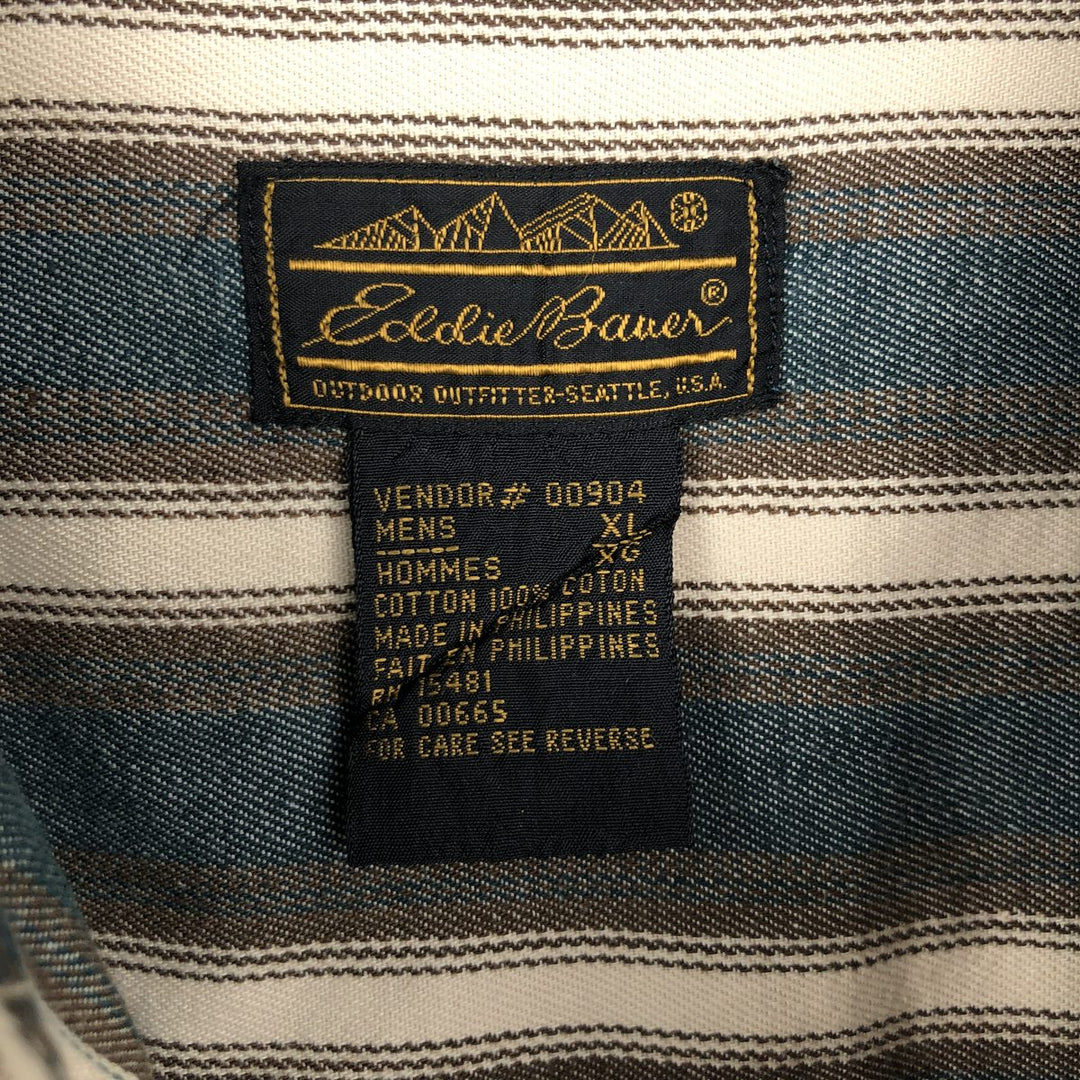 90'S Eddie Bauer Elkhorn Twill Multi-Striped Long-Sleeve Cotton Stripe Shirt, Men's Size XL (Vintage) cotton green type Vintage Second Hand