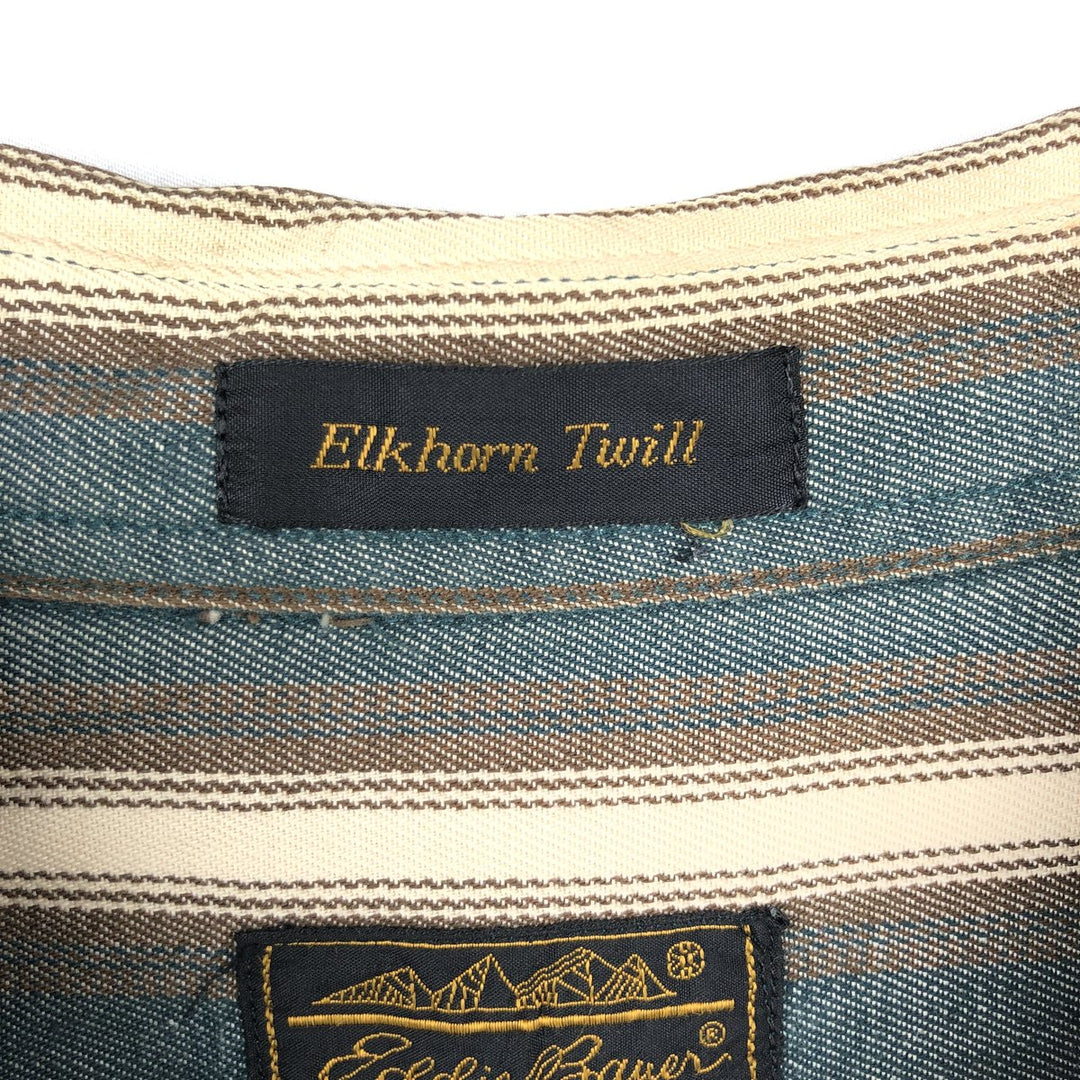 90'S Eddie Bauer Elkhorn Twill Multi-Striped Long-Sleeve Cotton Stripe Shirt, Men's Size XL (Vintage) cotton green type Vintage Second Hand
