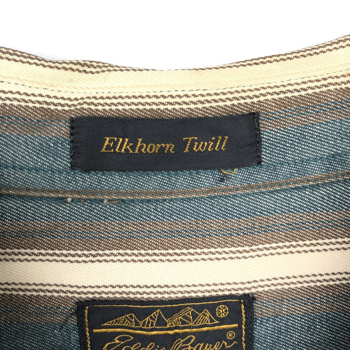 90'S Eddie Bauer Elkhorn Twill Multi-Striped Long-Sleeve Cotton Stripe Shirt, Men's Size XL (Vintage) cotton green type Vintage Second Hand
