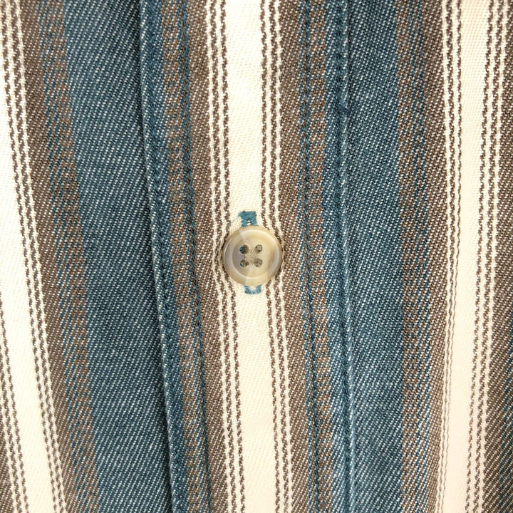 90'S Eddie Bauer Elkhorn Twill Multi-Striped Long-Sleeve Cotton Stripe Shirt, Men's Size XL (Vintage) cotton green type Vintage Second Hand