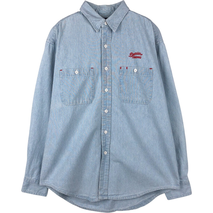 90'S GAP (Old GAP) Long-Sleeve Cotton Stripe Shirt, Made in Canada, Men's Size M (Equivalent), Vintage cotton Blue type light blue Vintage Second Hand