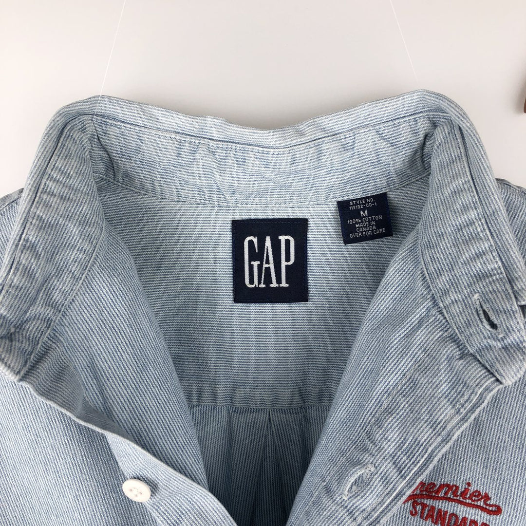90'S GAP (Old GAP) Long-Sleeve Cotton Stripe Shirt, Made in Canada, Men's Size M (Equivalent), Vintage cotton Blue type light blue Vintage Second Hand